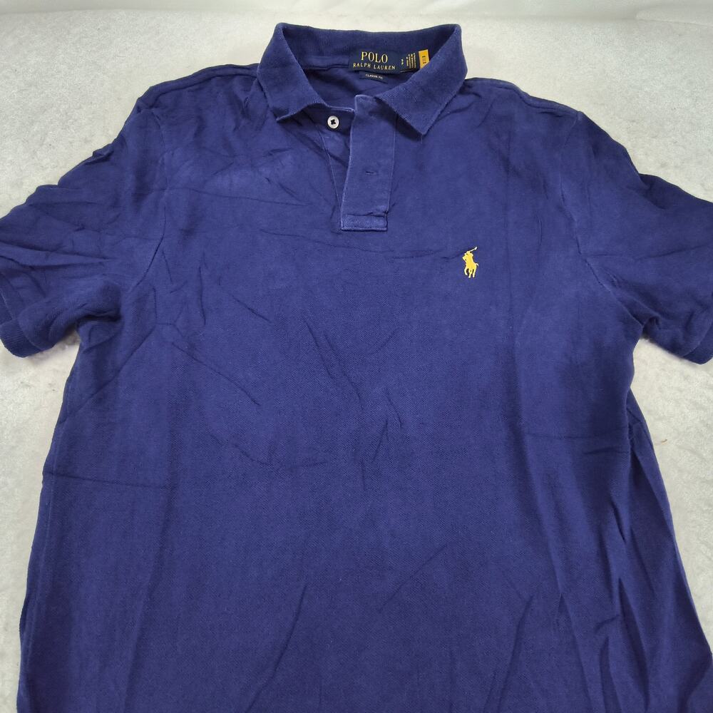 Polo Ralph Lauren Classic Fit Collared Polo Shirt Mens Size Small S Blue Yellow